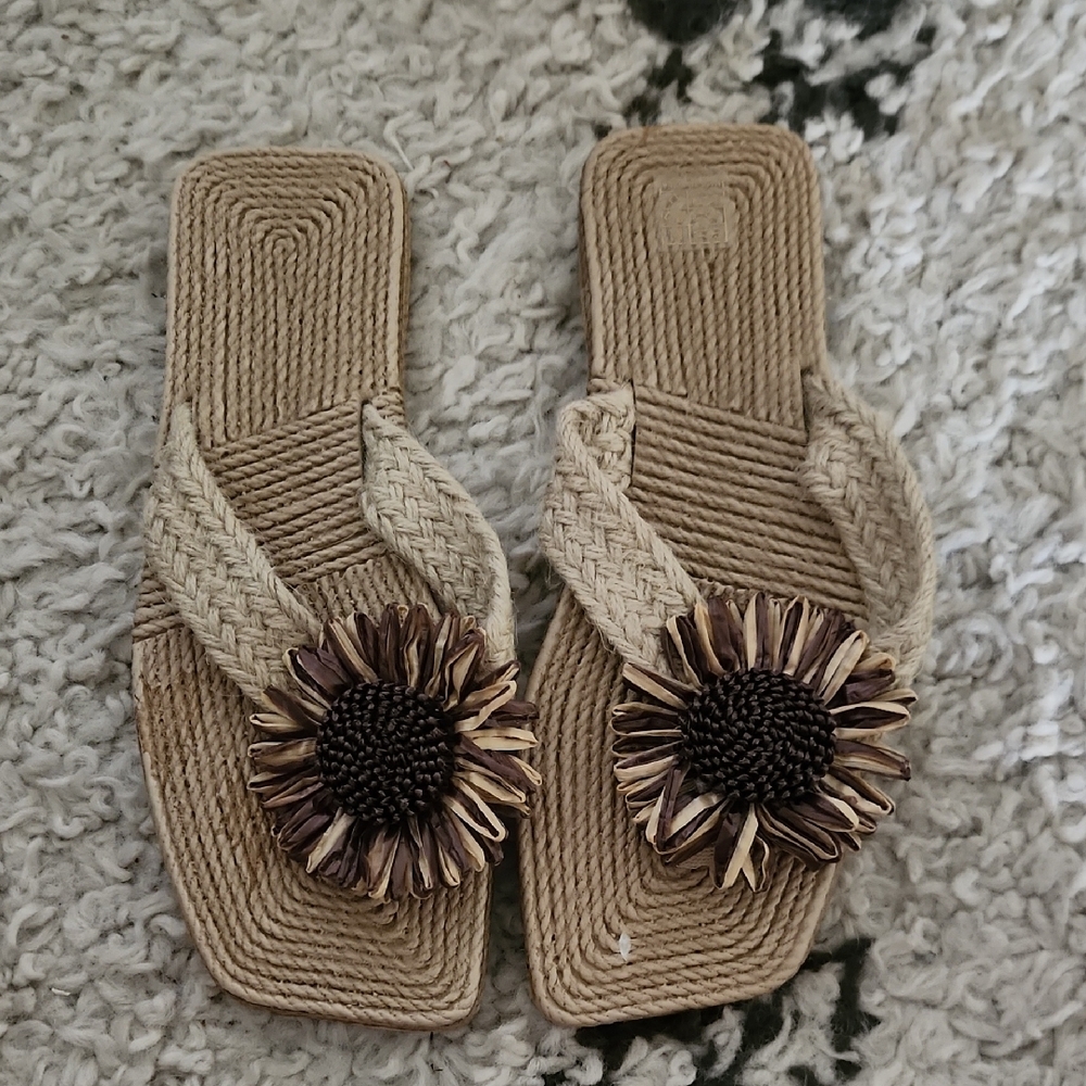 Braided Slide Sandals with Sunflower Accent - Picture 1 of 2